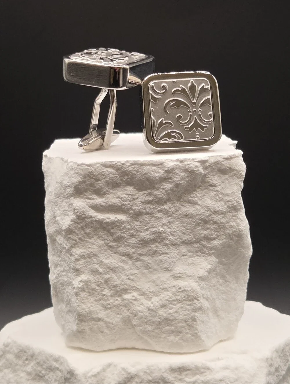 Silver Fleur-de-Lis Stainless Steel Cufflinks for Men